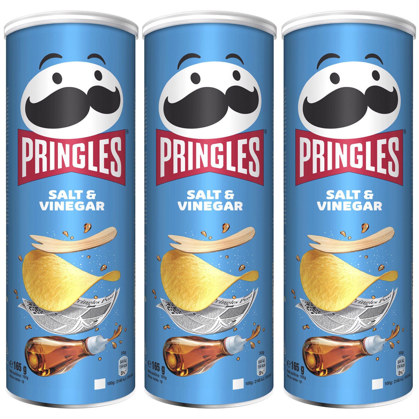 3 PRINGLES SALT & VINEGAR Flavor Potato Chips Snacks Crisps Full Tube 165g 5.8oz