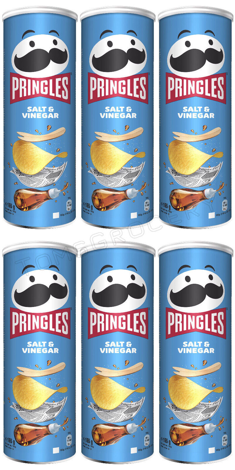 6 PRINGLES SALT & VINEGAR Flavor Potato Chips 165g 5.8oz