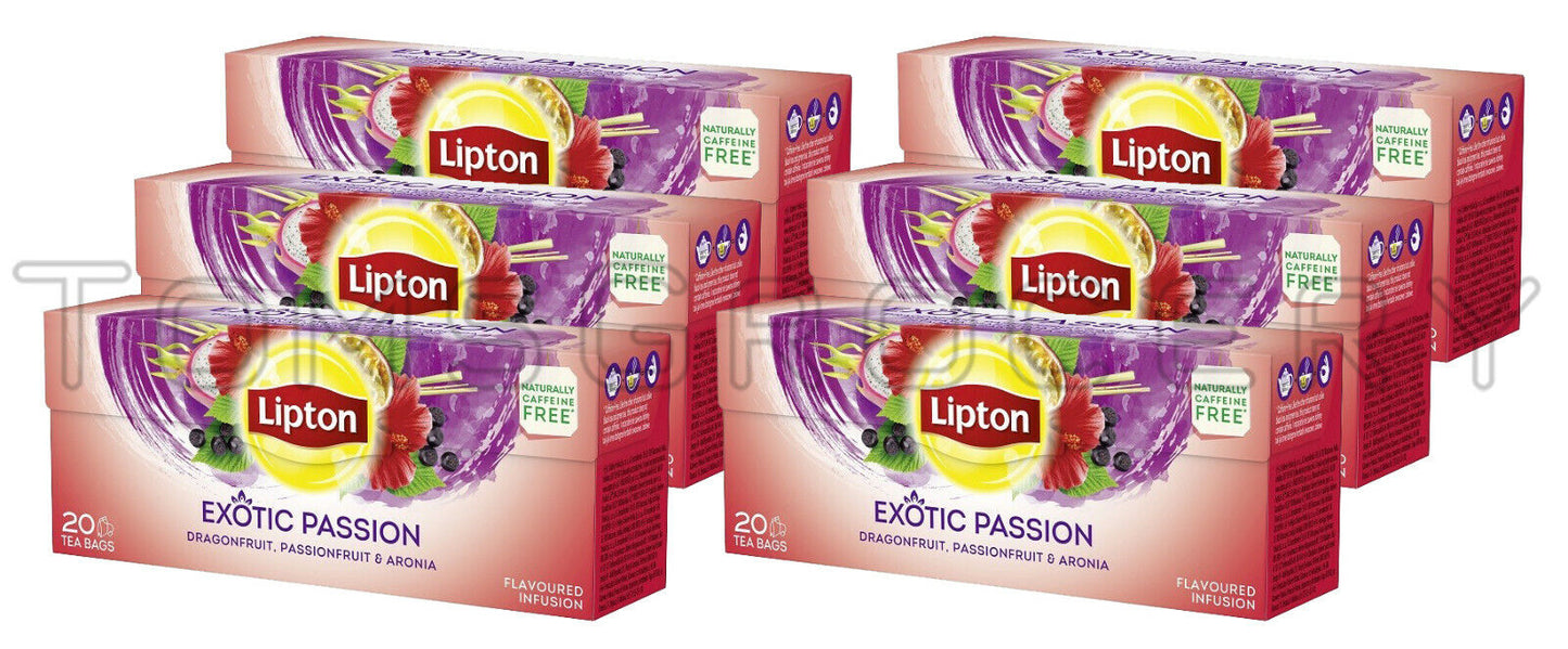6x LIPTON Exotic Passion Dragonfruit Passionfruit & Aronia Flavor Tea 20 Teabag