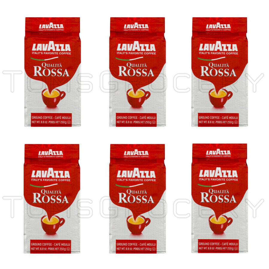 6 x LAVAZZA QUALITA ROSSA Rich & Full Bodied Premium Ground Coffee 250g 8.8oz