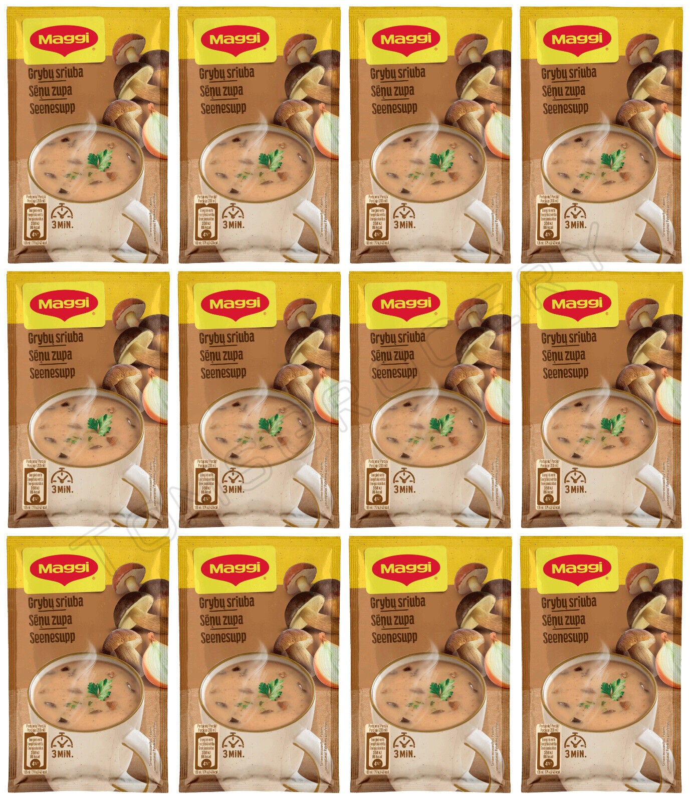 12 MAGGI CREAMY MUSHROOM Flavor Instant Soup Sachets Quick Hot Mug Meal 22g