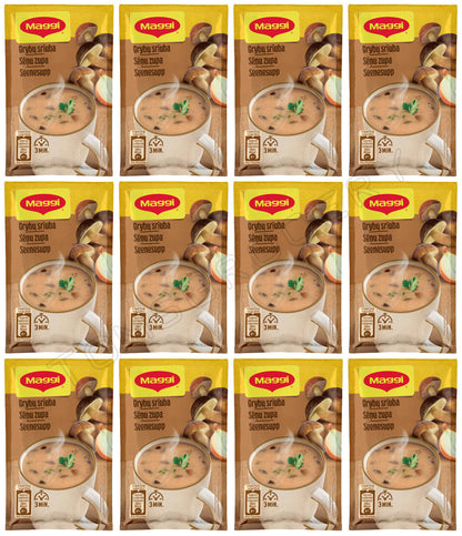 12 MAGGI CREAMY MUSHROOM Flavor Instant Soup Sachets Quick Hot Mug Meal 22g