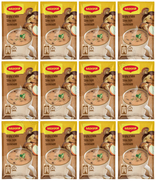 12 MAGGI CREAMY MUSHROOM Flavor Instant Soup Sachets Quick Hot Mug Meal 22g