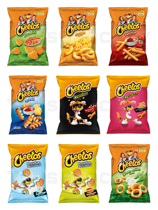 CHEETOS SNACKS Chips Mix Pizza Cheese Hamburger Ketchup Chili Flavors