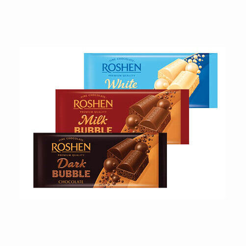 ROSHEN BUBBLE White Dark & Milk Chocolate Bars Ukrainian Sweets 3x 80g 2.8oz