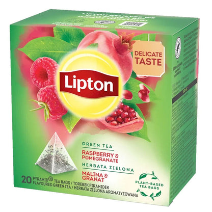 LIPTON Raspberry & Pomegranate Flavored Green Tea 20 Silk Pyramid Bags Box