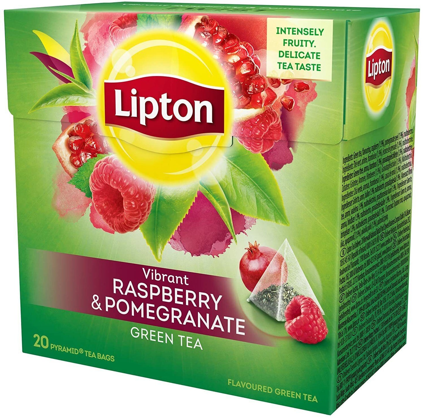 LIPTON Raspberry & Pomegranate Flavored Green Tea 20 Silk Pyramid Bags Box