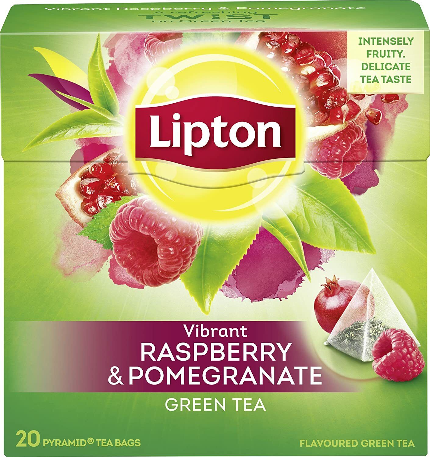 LIPTON Raspberry & Pomegranate Flavored Green Tea 20 Silk Pyramid Bags Box