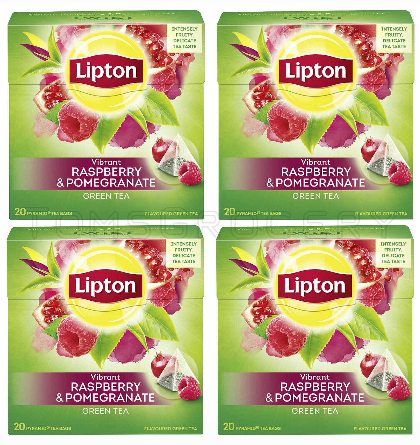 4 LIPTON Raspberry & Pomegranate Flavored Green Tea Boxes (80 servings total)