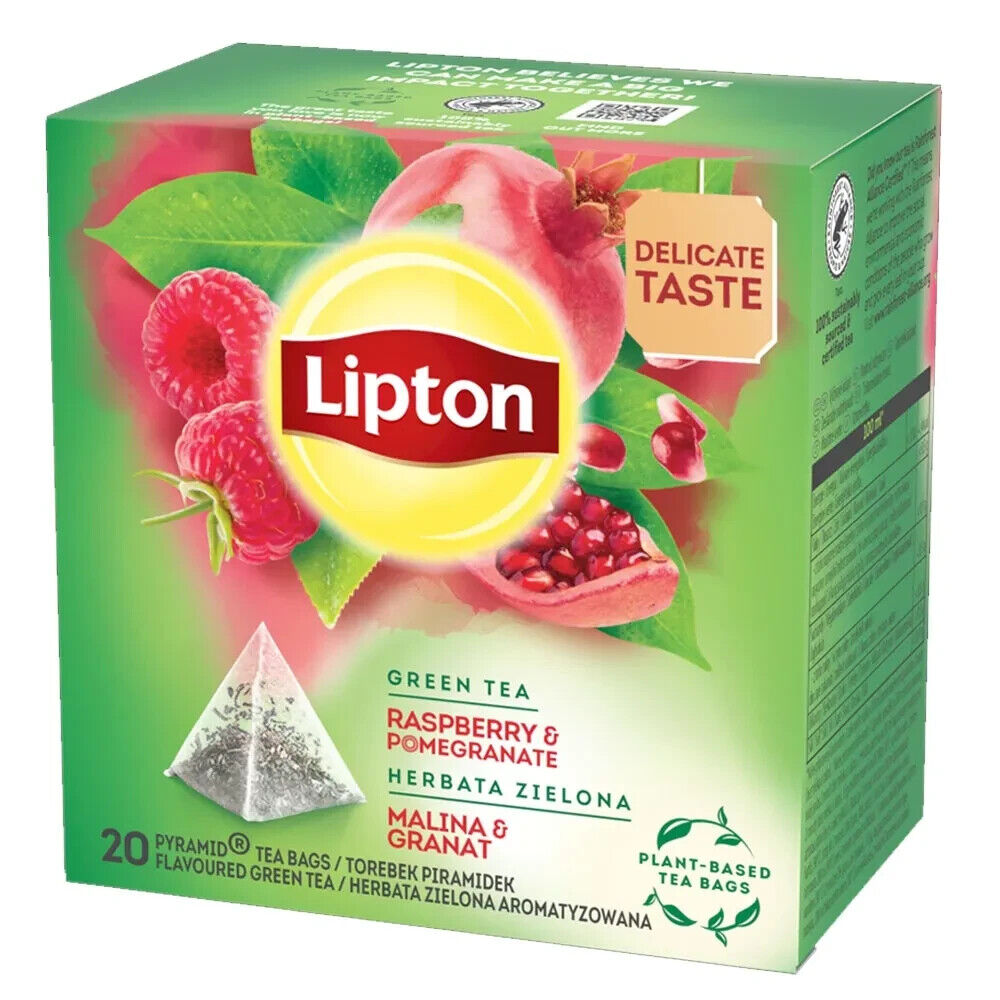 4 LIPTON Raspberry & Pomegranate Flavored Green Tea Boxes (80 servings total)