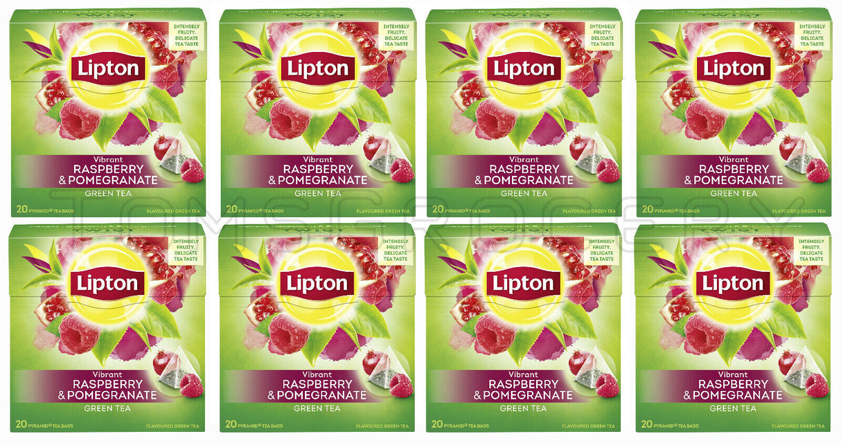 8 LIPTON RASPBERRY & POMEGRANATE Flavor Green Tea Boxes (160 Servings Total)