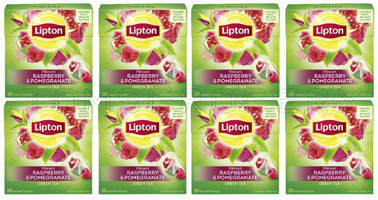 8 LIPTON RASPBERRY & POMEGRANATE Flavor Green Tea Boxes (160 Servings Total)