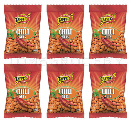 6 x TAFFEL Chili Nuts Crispy Coated Peanuts Snacks Spicy Flavor 150g 5.3oz