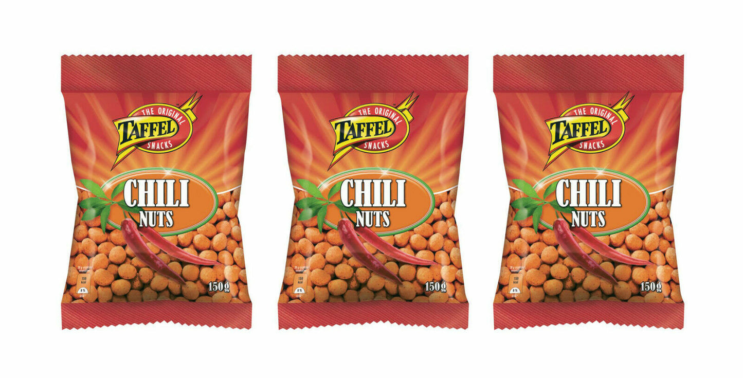 6 x TAFFEL Chili Nuts Crispy Coated Peanuts Snacks Spicy Flavor 150g 5.3oz