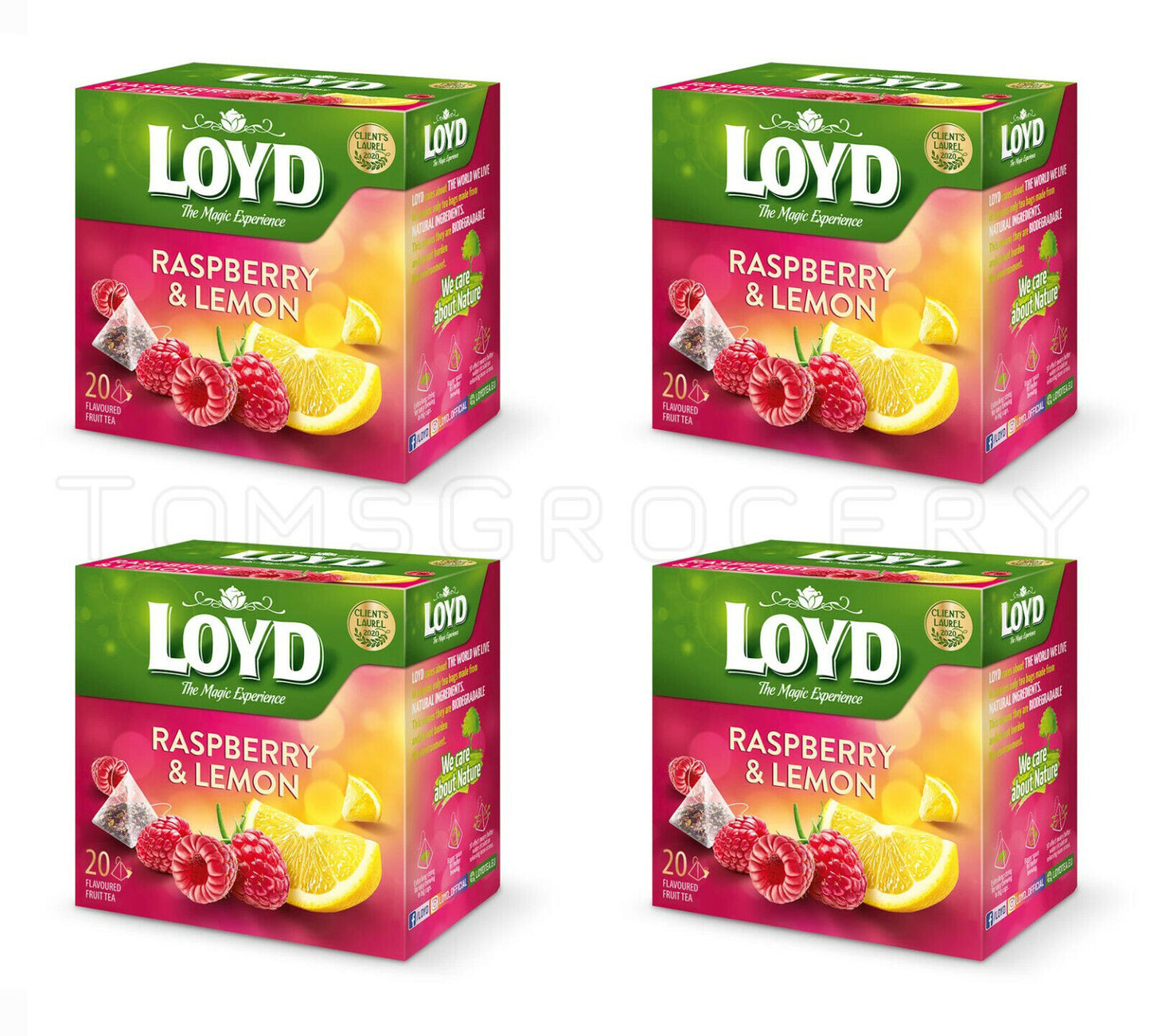 LOYD Raspberry & Lemon Fruit Flavor Tea 20 Pyramid Teabags Box 4 X 40g 1.4oz