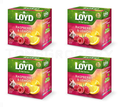 LOYD Raspberry & Lemon Fruit Flavor Tea 20 Pyramid Teabags Box 4 X 40g 1.4oz