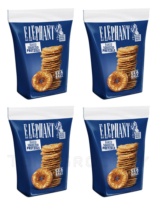 4 ELEPHANT Baked Squeezed Flat Pretzels with Sea Salt Crackers Snacks 80g 2.8oz