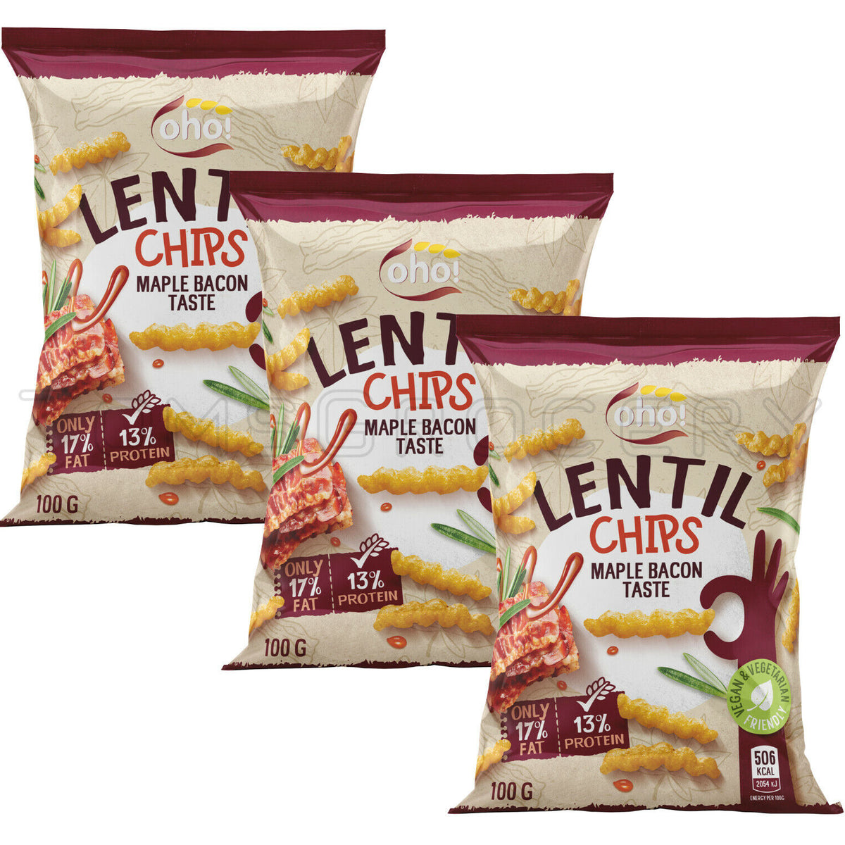 Lentil Chips Maple Bacon Flavor Snacks Vegan Friendly Low Fat 3 x 100g ...