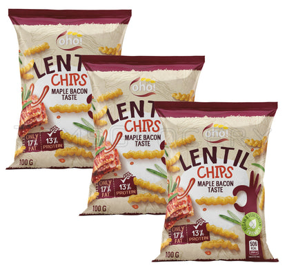 Lentil Chips Maple Bacon Flavor Snacks Vegan Friendly Low Fat 3 x 100g 3.5oz