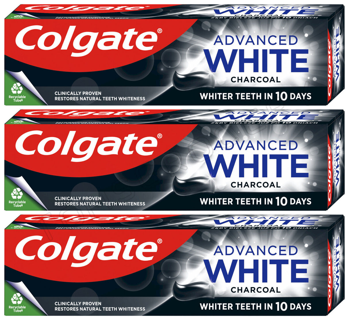 3 COLGATE ADVANCED WHITE CHARCOAL Whitening Daily Toothpaste 75ml