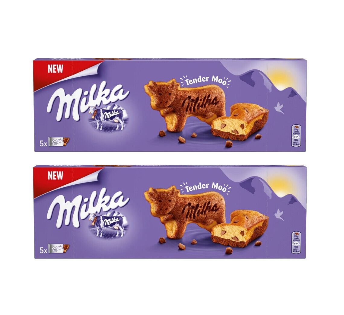 2 x MILKA Tender Moo Soft Cake with Alpine Milk Chocolate Pieces 140g 4.9oz