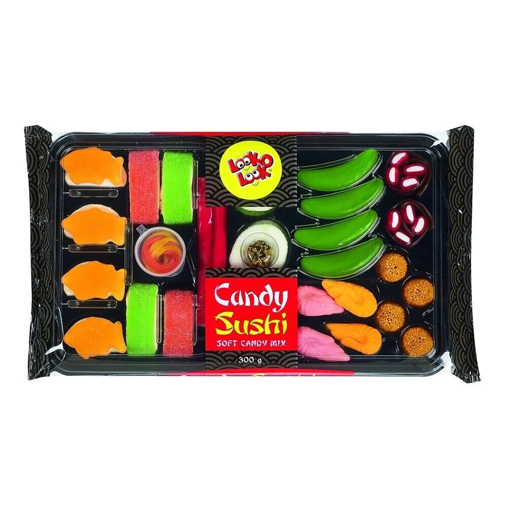 SUSHI CANDY NOVELTY PARTY TREATS Gummy Mix Sweets Tray Look O Look 300g 10oz