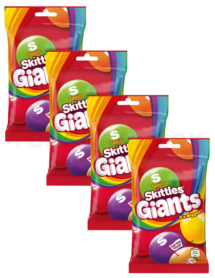 4 SKITTLES GIANTS Bags 3 times Bigger Dragee Candy Fruit Sweets Treats 116g