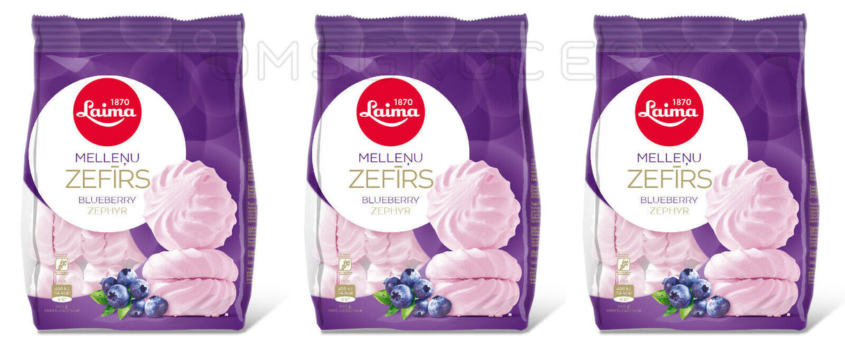 3 LAIMA Blueberry Zephyr Marshmallows Bag Retro Latvian Sweets 200g 7oz