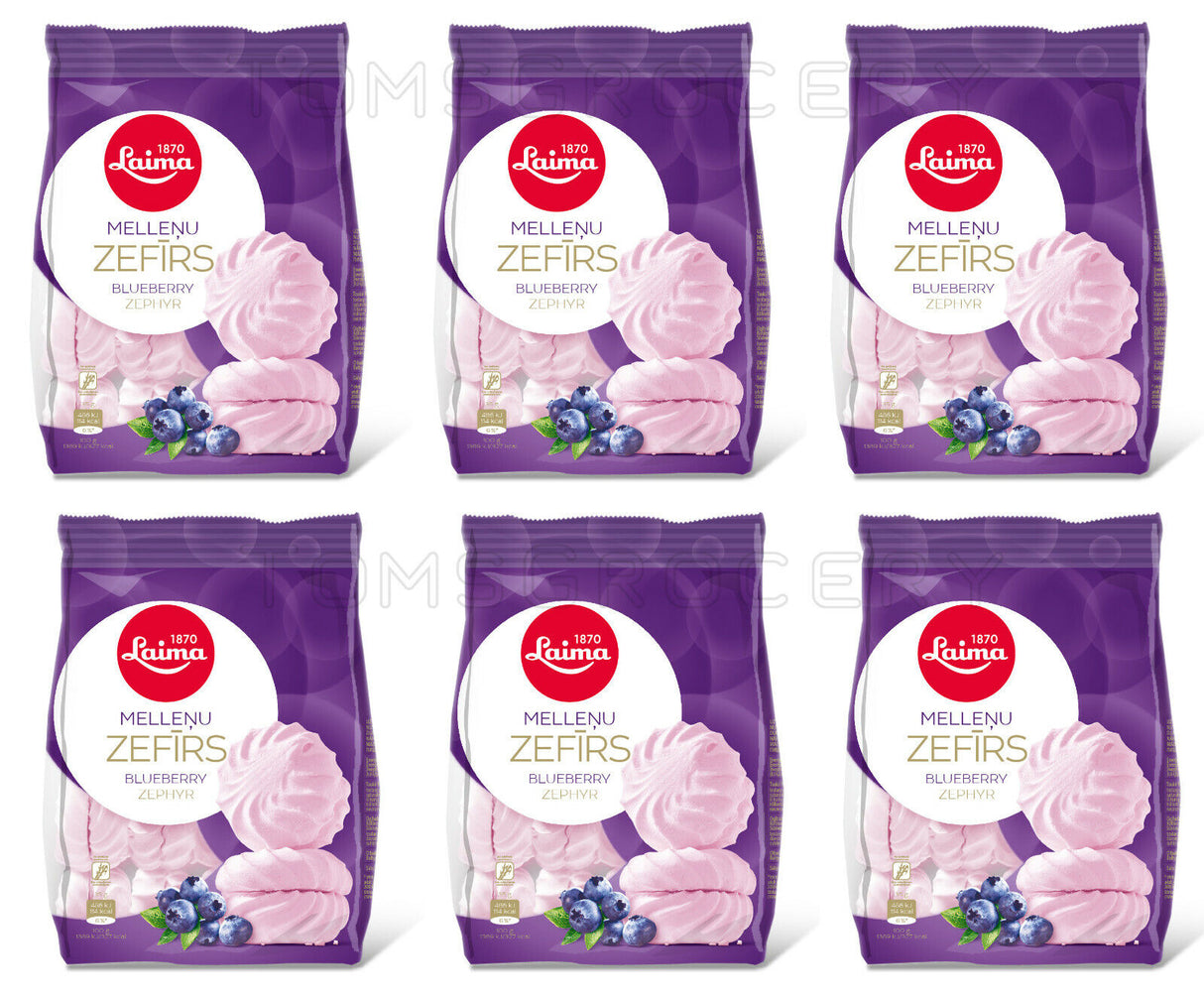 6 LAIMA Blueberry Zephyr Marshmallows Bag Retro Latvian Sweets 200g 7oz