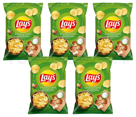 5 LAYS Creamy Forest Mushroom Flavor Potato Chips Crisps Snacks 130g 4.6oz