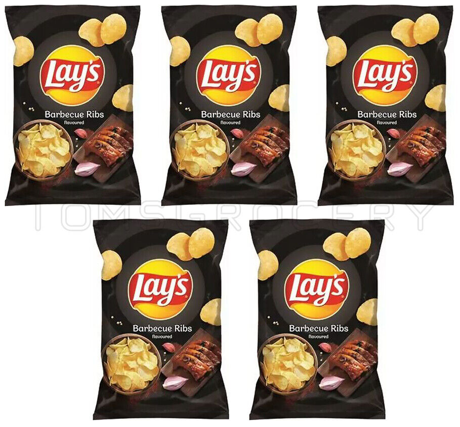 5 LAYS Barbecue Ribs Flavor Potato Chips Crisps Snacks 130g 4.6oz