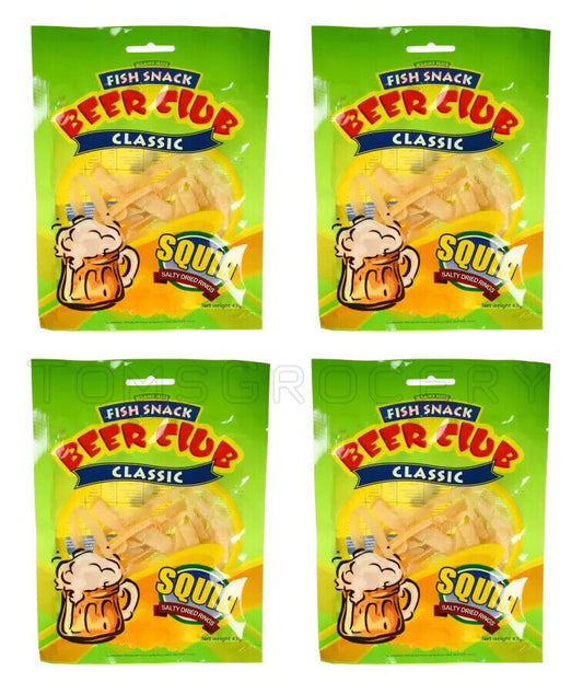 4 x BEER CLUB Dried Fish Snacks Classic Salty Dried Squid Rings 43g 1.5oz