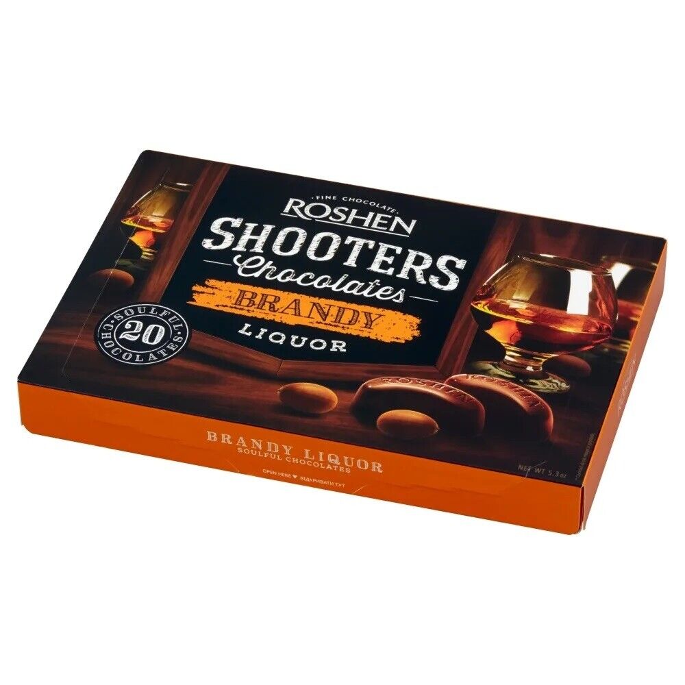 4 ROSHEN SHOOTERS BRANDY Liqueur Filled Chocolate Candies Party Sweets 150g