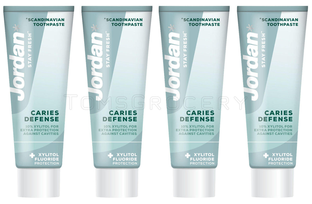 Daily Defense Toothpaste 4 x JORDAN CARIES DEFENSE Xylitol & Fluoride Protection Daily Toothpas ...