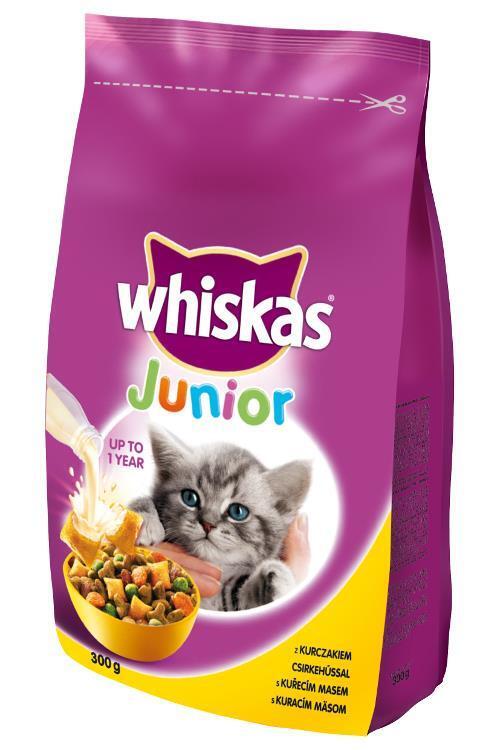 5 WHISKAS JUNIOR Cat Food up to 1 Year Treat with Chicken 300g 10.6oz