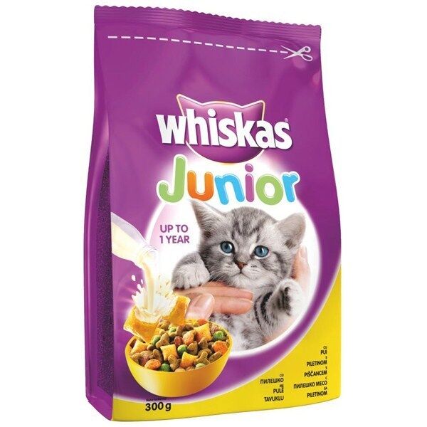 5 WHISKAS JUNIOR Cat Food up to 1 Year Treat with Chicken 300g 10.6oz
