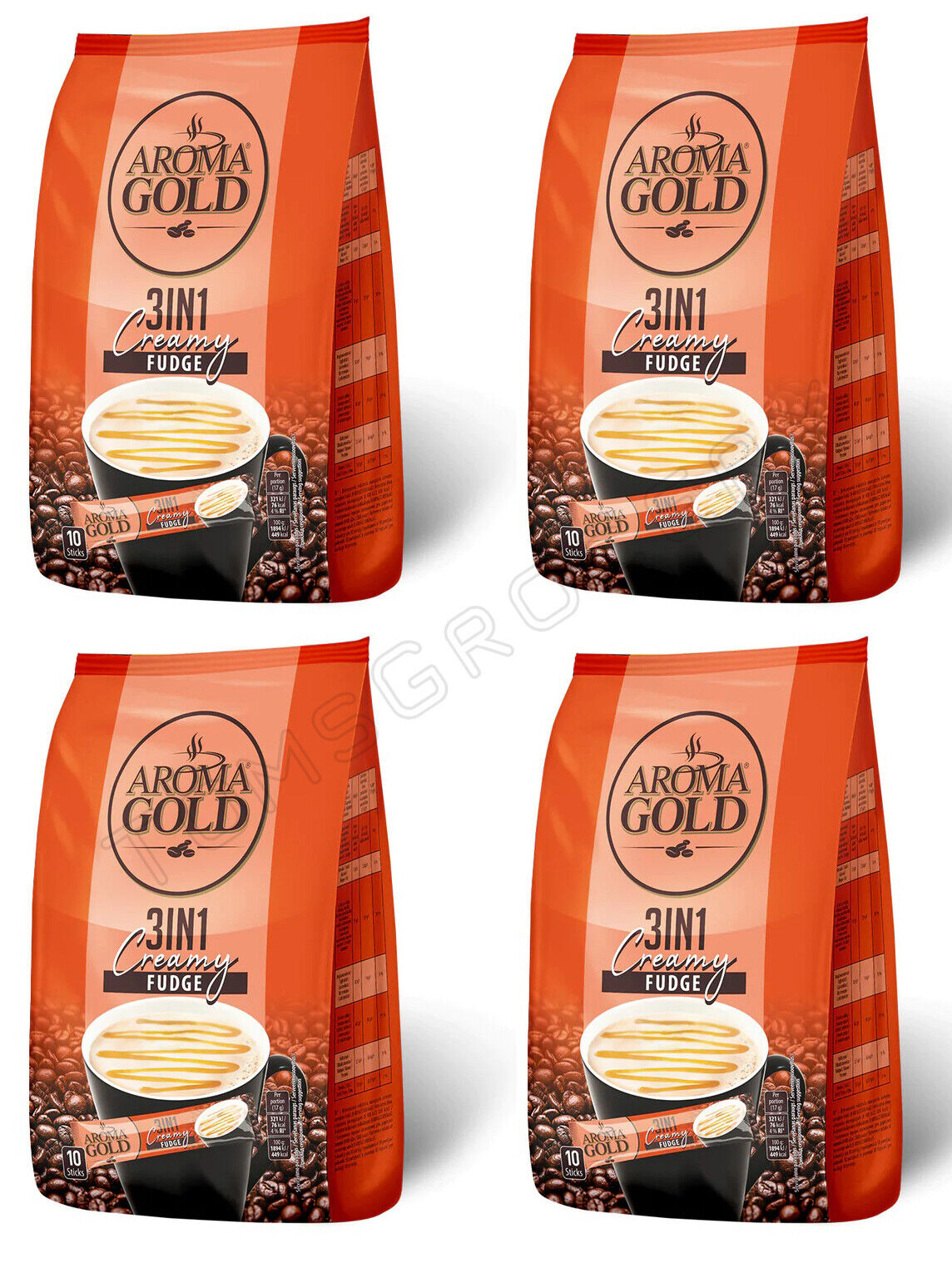 4 AROMA GOLD BURNT CARAMEL Flavor 3in1 Instant Coffee Bags 170g 6oz