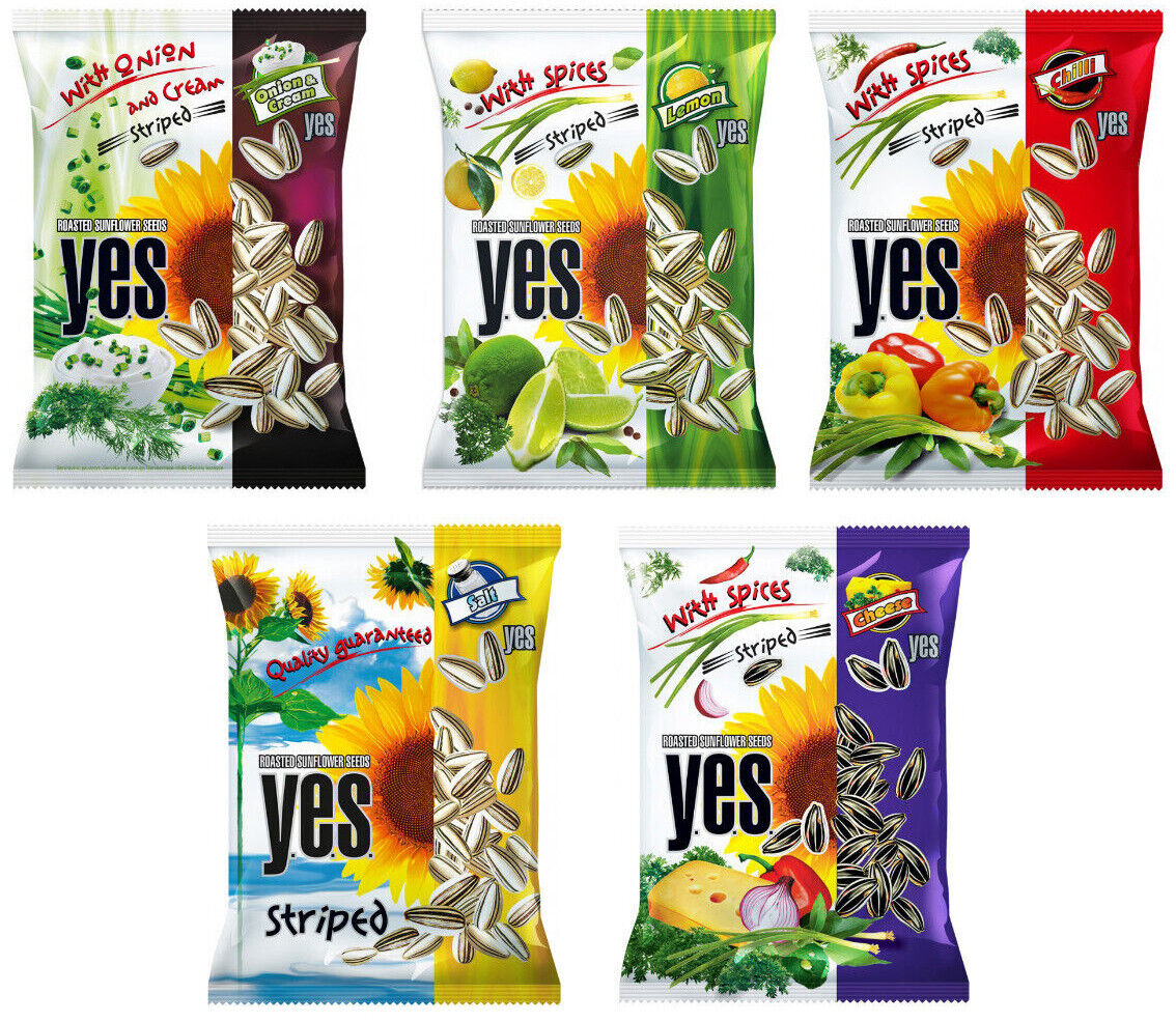 YES Spiced Roasted Sunflower Seeds Bundle Flavor Mix Chili Lemon Cheese 5 x 150g