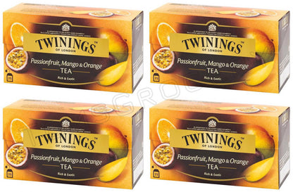 4 TWININGS Passionfruit Mango & Orange Flavored Black Tea 25 Envelopes Box