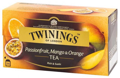 4 TWININGS Passionfruit Mango & Orange Flavored Black Tea 25 Envelopes Box