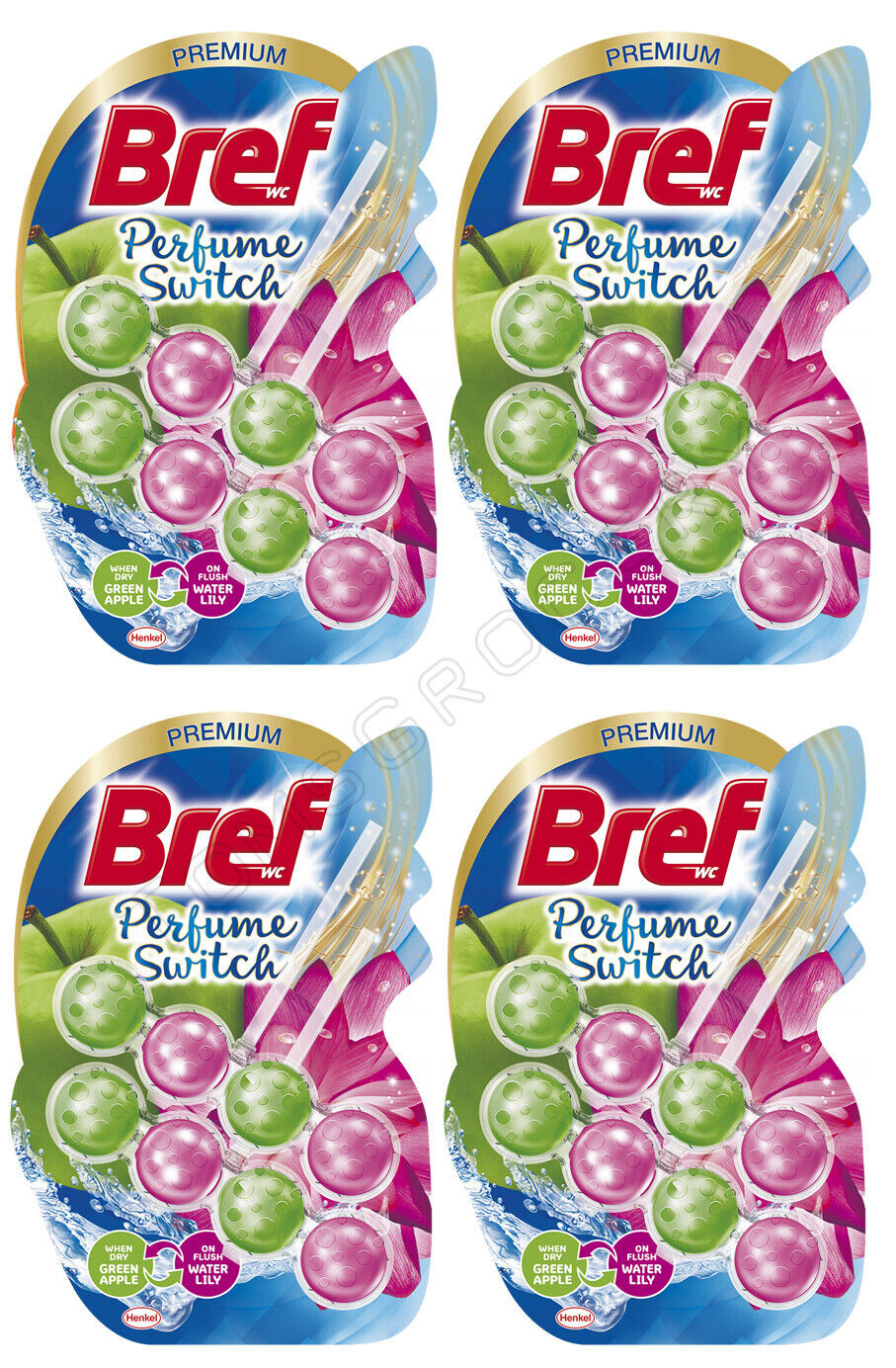 4 x BREF Perfume Switch Apple & Lily Aroma Refreshing WC Toilet Hangers Cleaner
