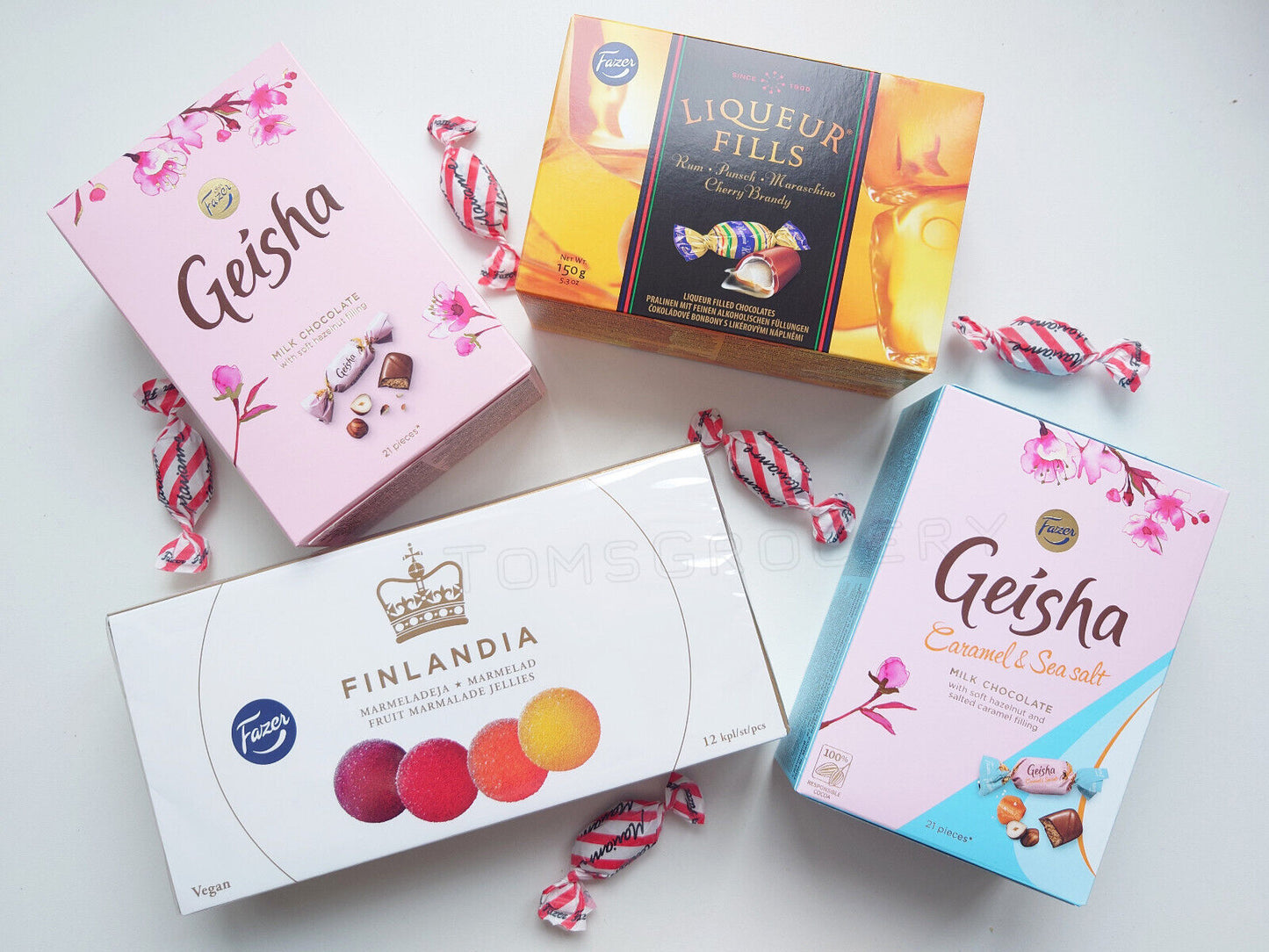 FAZER Chocolate Sweets Bundle Liqueur Fills Finlandia Geisha Gift Boxes (4 pack)