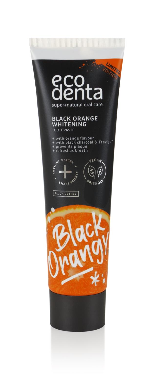 3 ECODENTA BLACK ORANGE Whitening Toothpaste with Charcoal & Teavigo Vegan 100ml