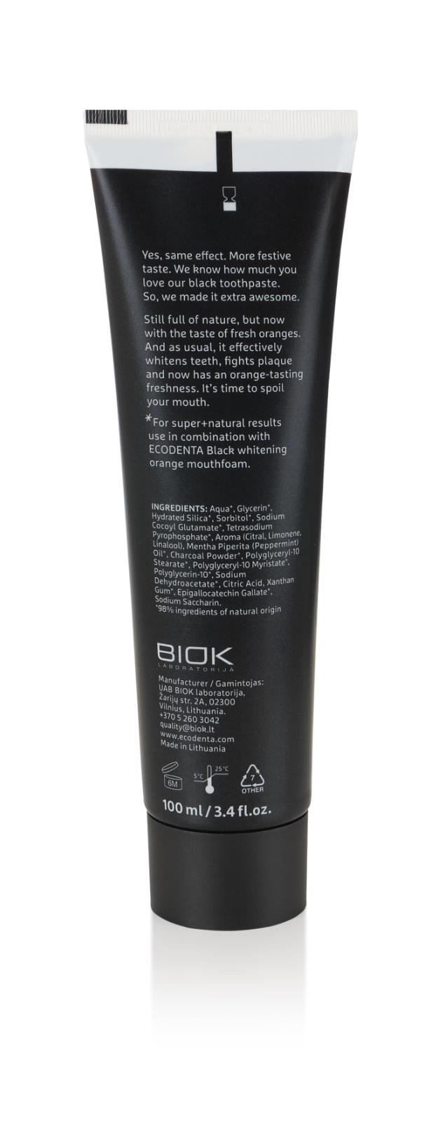 3 ECODENTA BLACK ORANGE Whitening Toothpaste with Charcoal & Teavigo Vegan 100ml