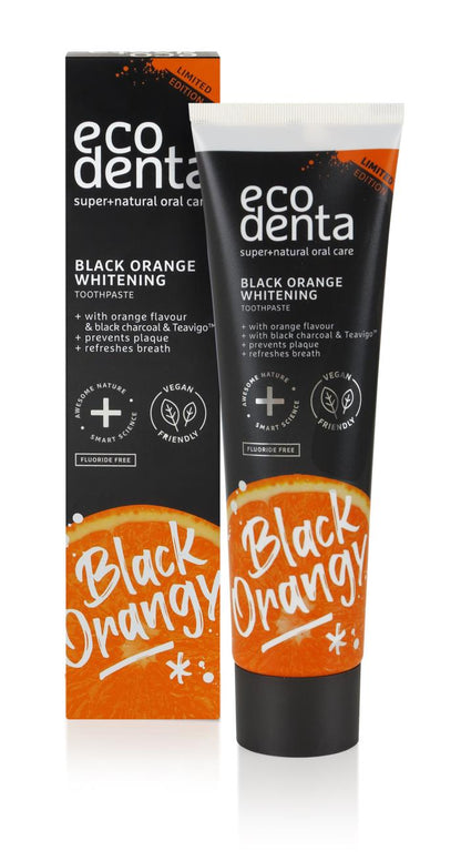 3 ECODENTA BLACK ORANGE Whitening Toothpaste with Charcoal & Teavigo Vegan 100ml