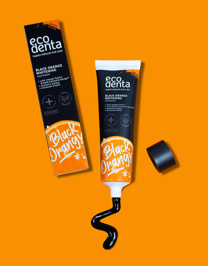 3 ECODENTA BLACK ORANGE Whitening Toothpaste with Charcoal & Teavigo Vegan 100ml