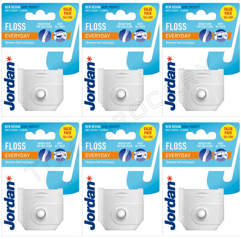 6 x JORDAN EVERYDAY Tooth Floss Fluoride Daily Easy Clean For All Teeth 30m