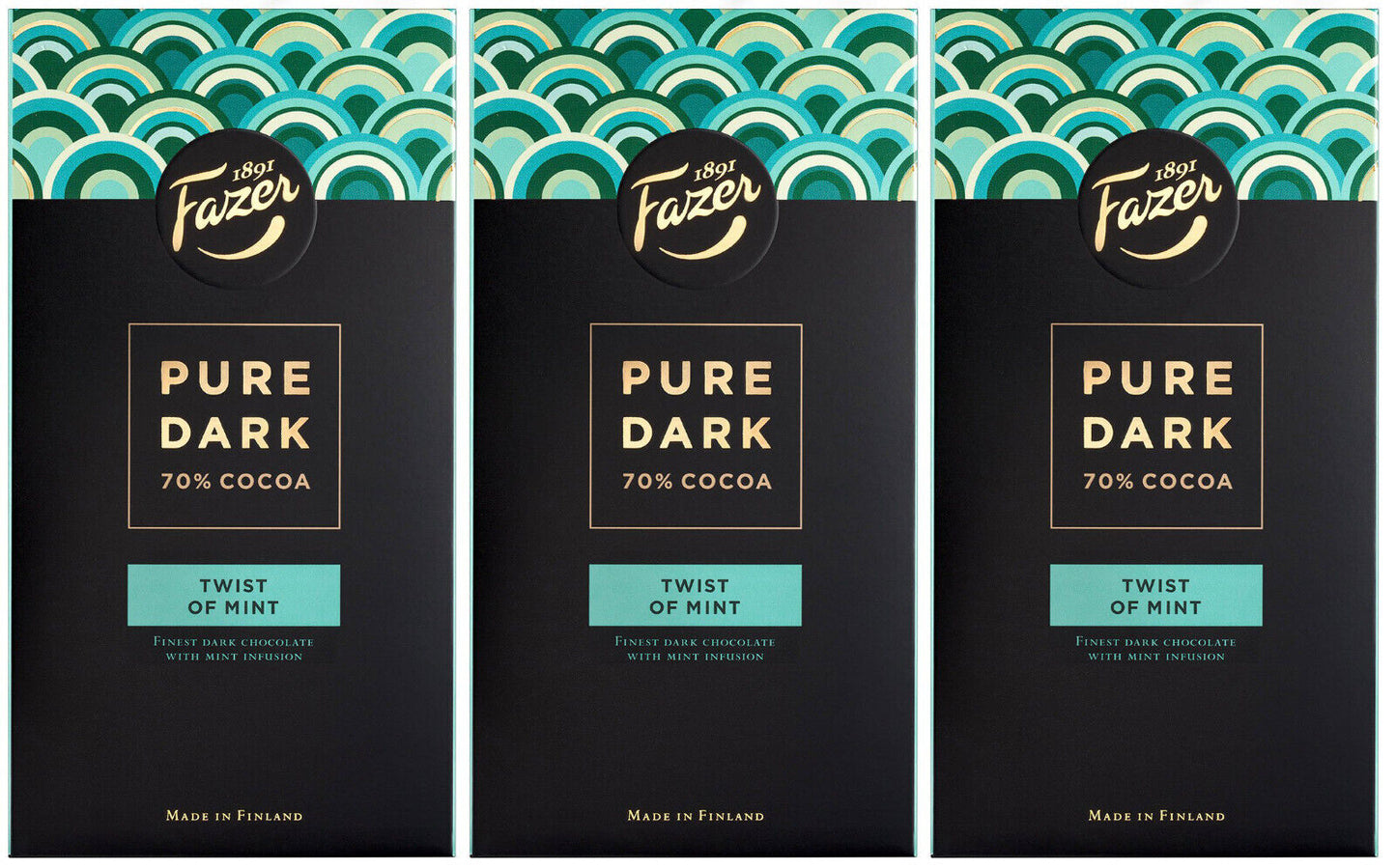 3 FAZER PURE DARK MINT Finest Dark Chocolate 70% Cocoa Luxury Finland Sweets 95g