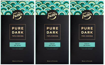 3 FAZER PURE DARK MINT Finest Dark Chocolate 70% Cocoa Luxury Finland Sweets 95g