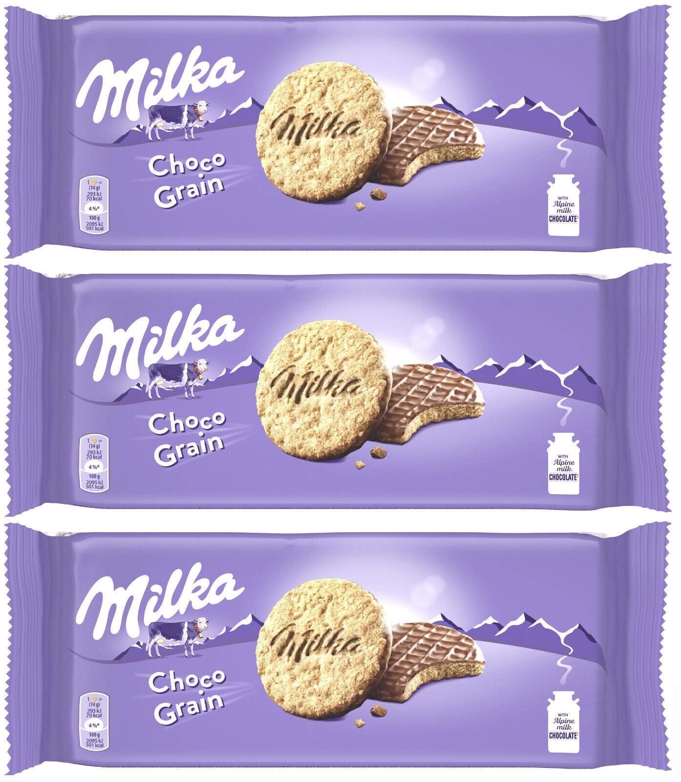 12 MILKA CHOCO GRAINS Wholegrain Cookies with Alpine Milk Chocolate 126g 4.5oz